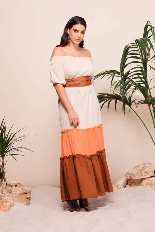 Mealys Abito con balze e spalle scoperte taglie comode Outlet