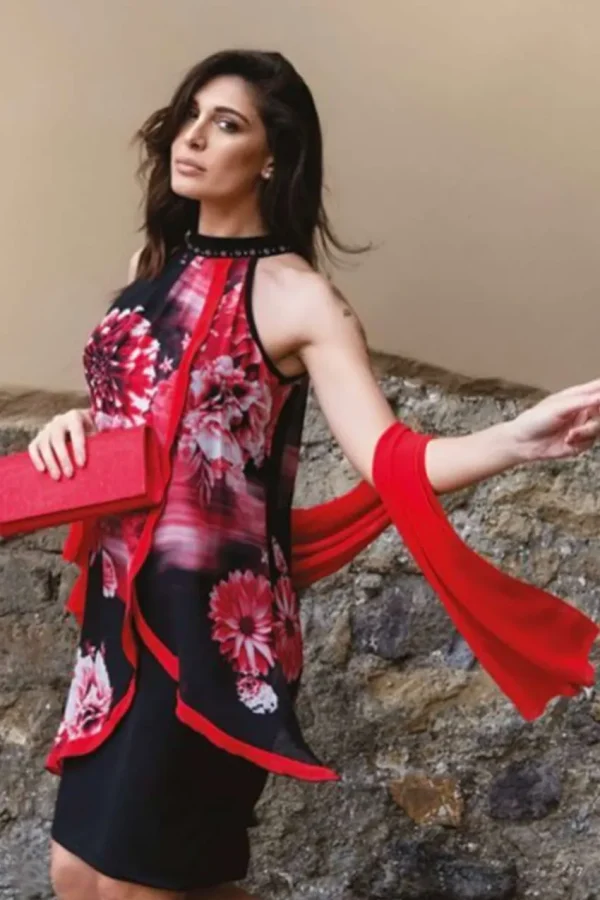 Donna Curvy Abito elegante con stola taglie comode Discount