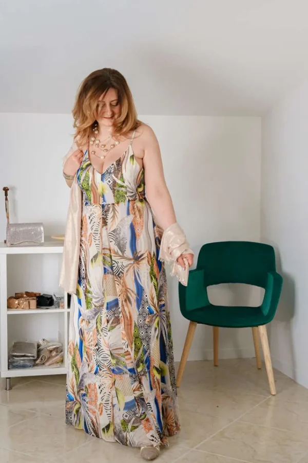 Talissa Mode Abito lungo scollo a v fantasia floreale taglie comode New