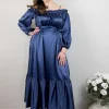 Mat Fashion Abito satin con spalle scoperte taglie comode Discount