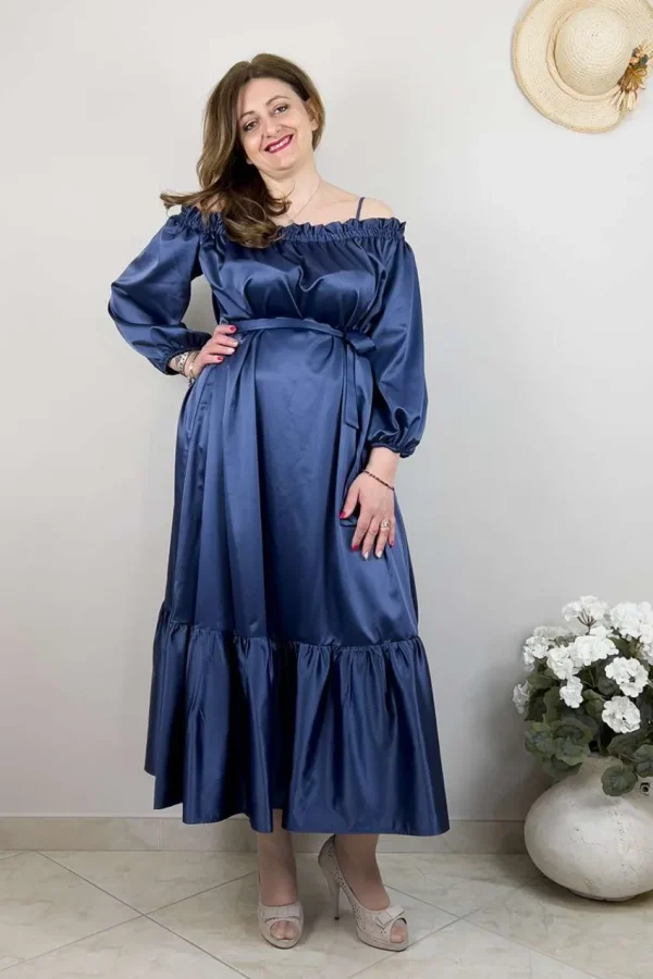 Mat Fashion Abito satin con spalle scoperte taglie comode Discount