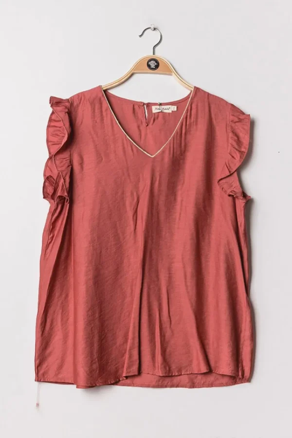 Donna Curvy Blusa con maniche arricciate taglie forti Fashion