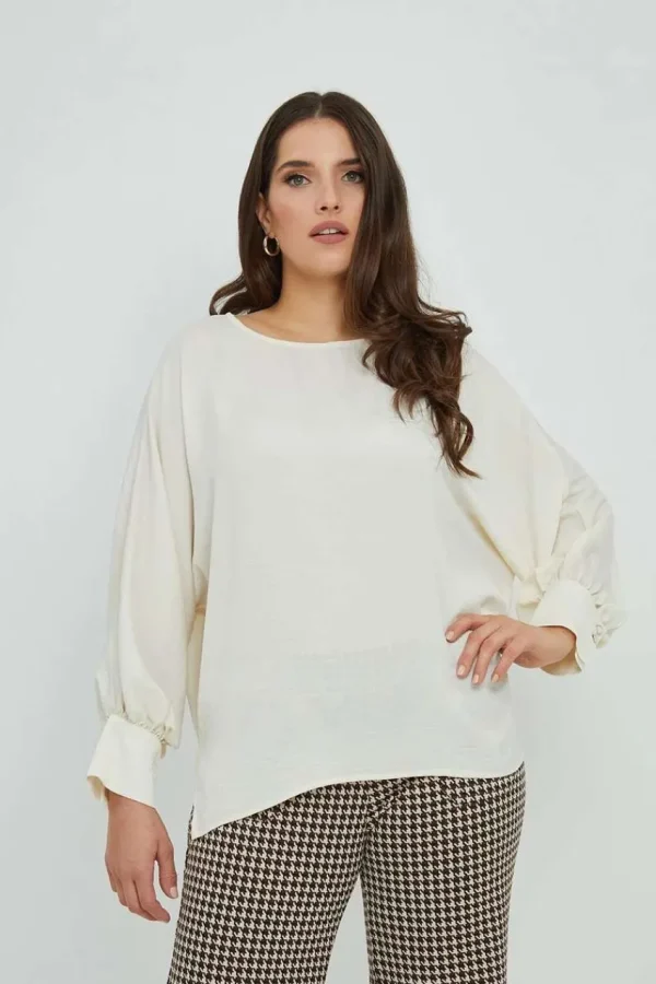 Mat Fashion Blusa con polsini e scollo a U taglie comode Discount
