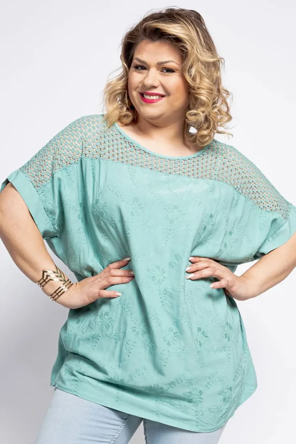 Donna Curvy Blusa in pizzo e ricami taglie forti Outlet
