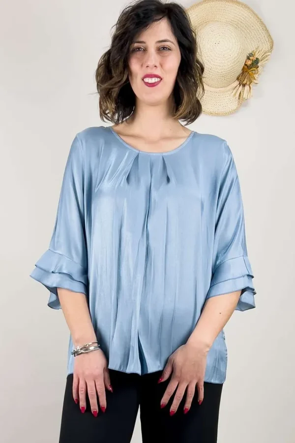 Talissa Mode Blusa laminata con manica ruches taglie comode Clearance
