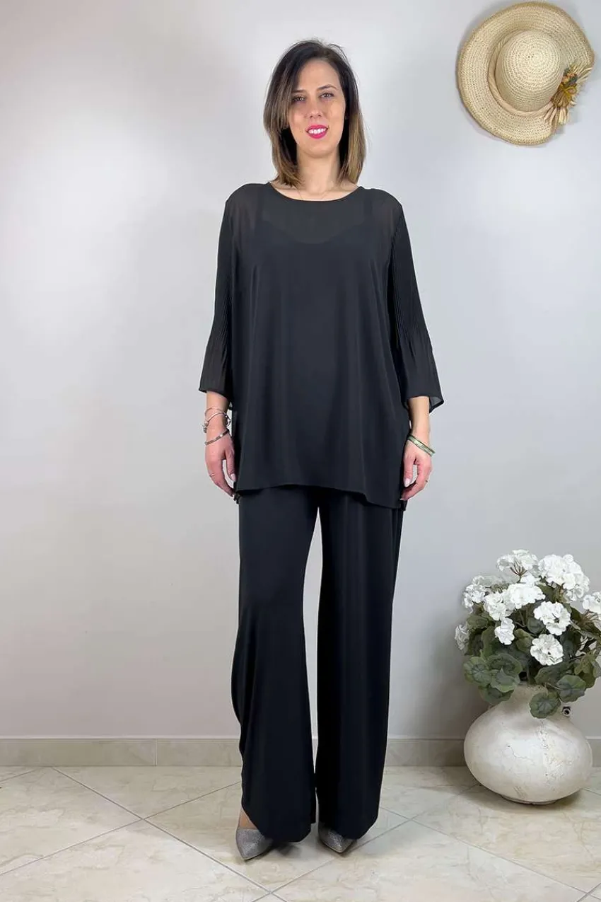 blusa_trasparente_con_man_0.webp Chalou Blusa trasparente con manica plissettata taglie comode Sale