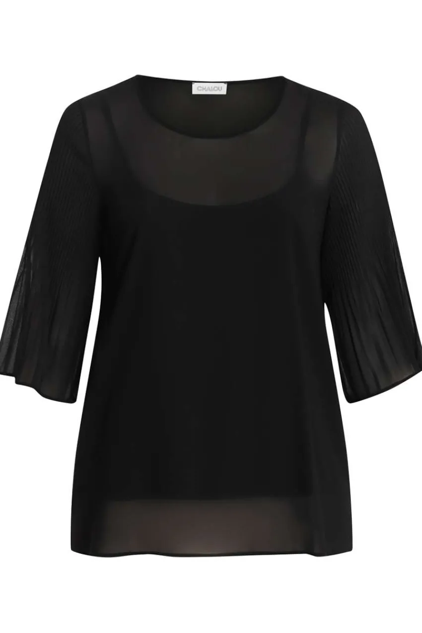 blusa_trasparente_con_man_1.webp Chalou Blusa trasparente con manica plissettata taglie comode Sale