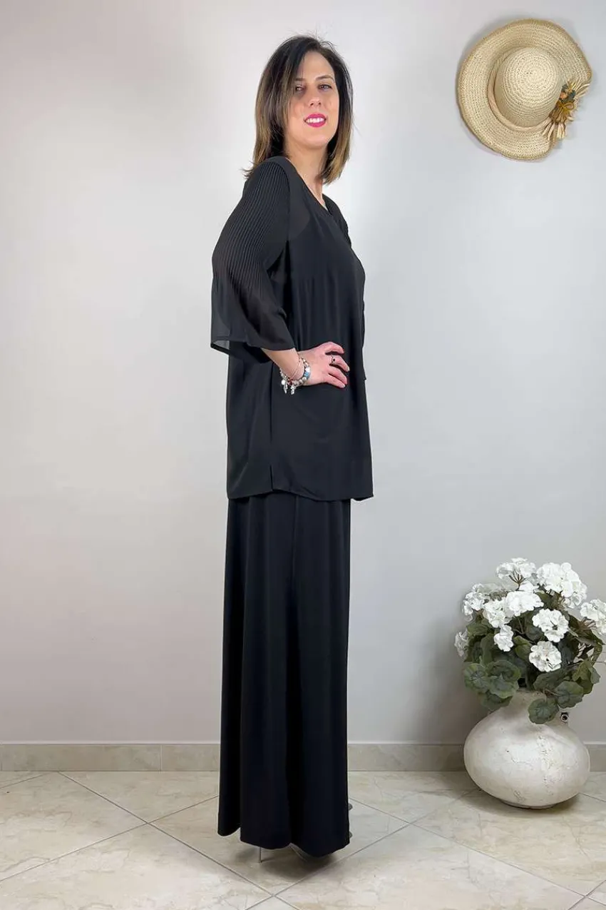 blusa_trasparente_con_man_4.webp Chalou Blusa trasparente con manica plissettata taglie comode Sale