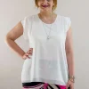 Donna Curvy Bluse con collana smanicata con rouches taglie comode Online