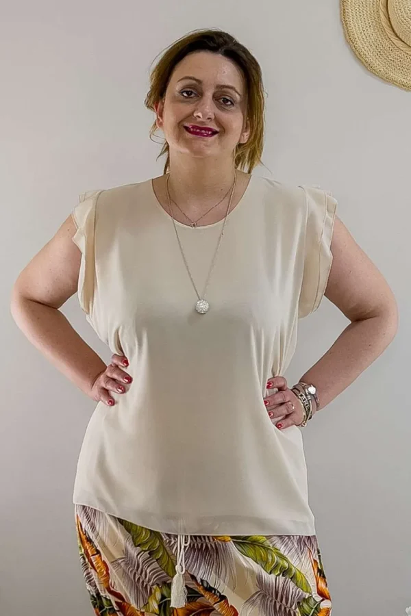 Donna Curvy Bluse con collana smanicata con rouches taglie comode Fashion