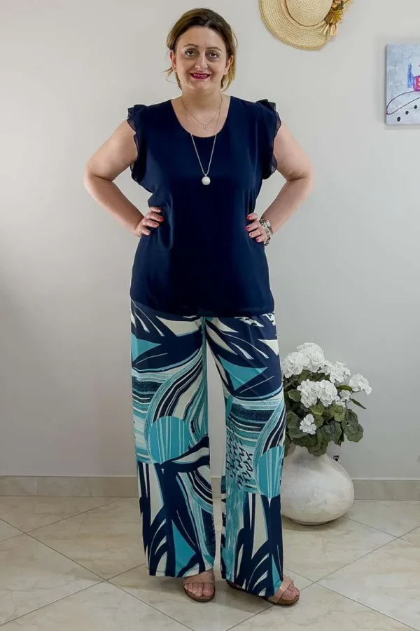 Donna Curvy Bluse con collana smanicata con rouches taglie comode New