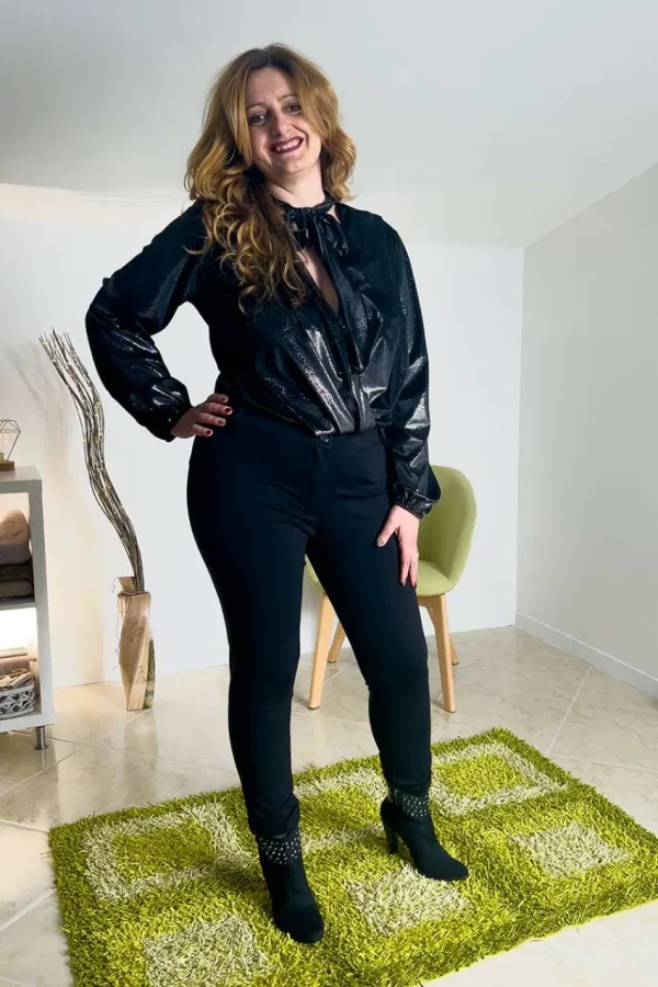 Donna Curvy Body brillantinato ad incrocio con fiocco Outlet