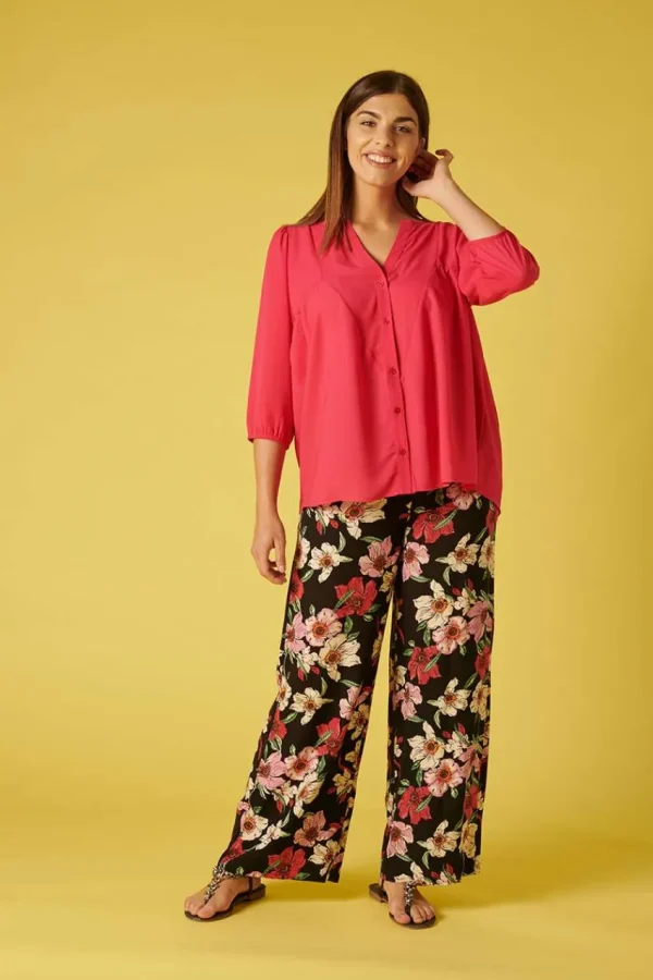Talissa Mode Camicia fucsia con maniche a ¾ taglie comode Hot