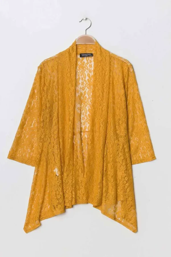 Donna Curvy Cardigan lungo in tulle con pizzo taglie forti Clearance