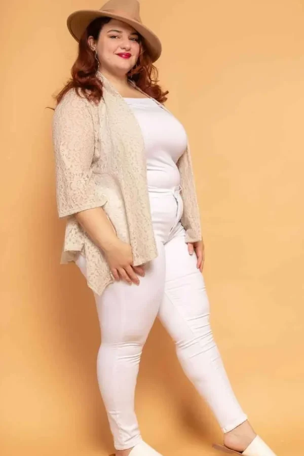 Donna Curvy Cardigan lungo in tulle con pizzo taglie forti New