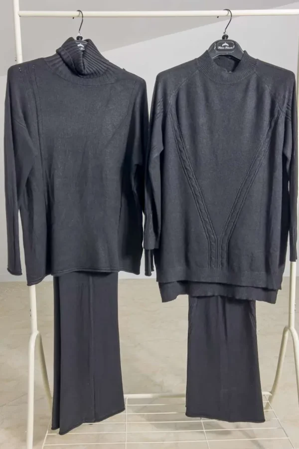 Donna Curvy Completo in maglina pantalone palazzo e maglia con collo alto Outlet