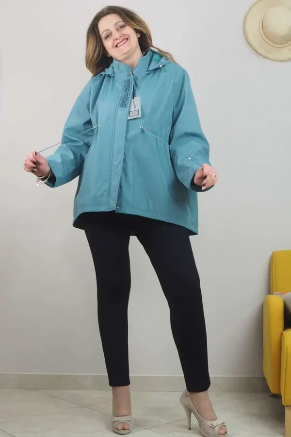 Donna Curvy Giacca impermeabile con applicazione taglie comode Discount