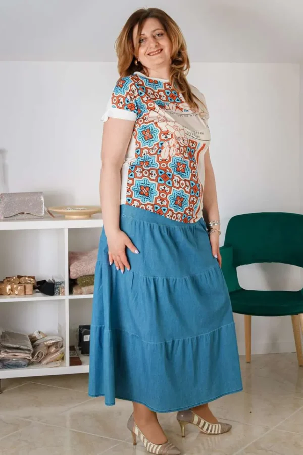 Jiveley Gonna balze effetto jeans in cotone taglie comode Discount