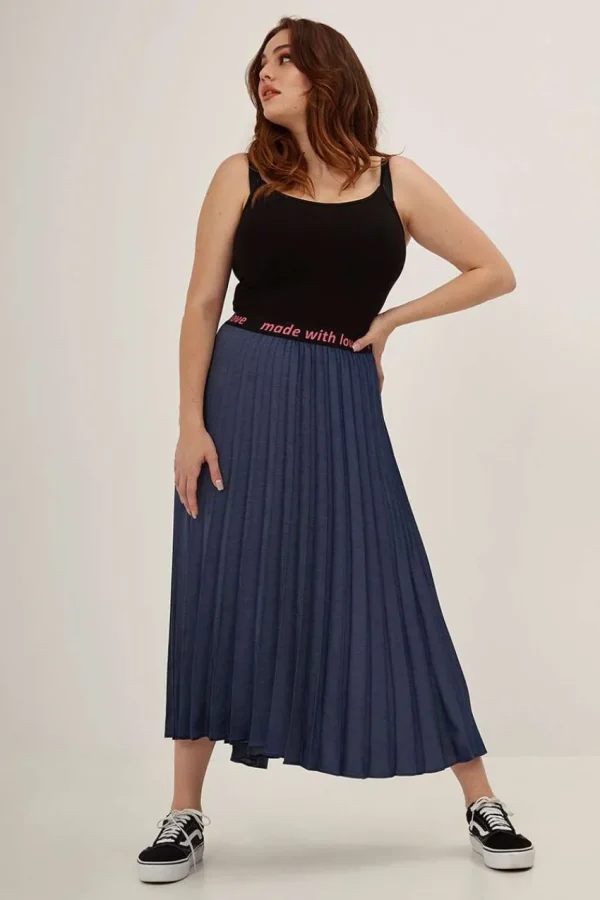 Mat Fashion Gonna plissettata effetto denim chambry taglie comode Clearance