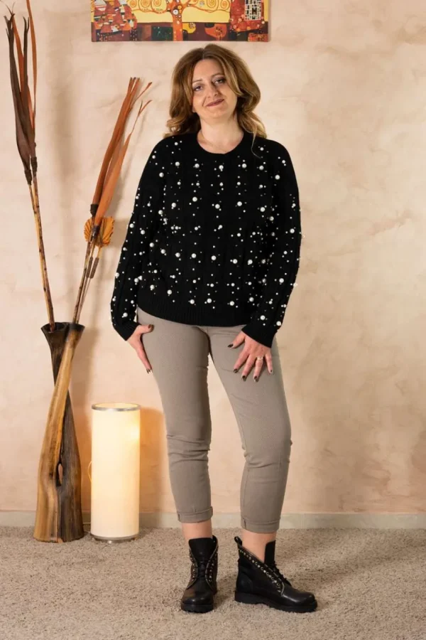 Griffai Maglione ampio con trecce e perle taglie comode Hot