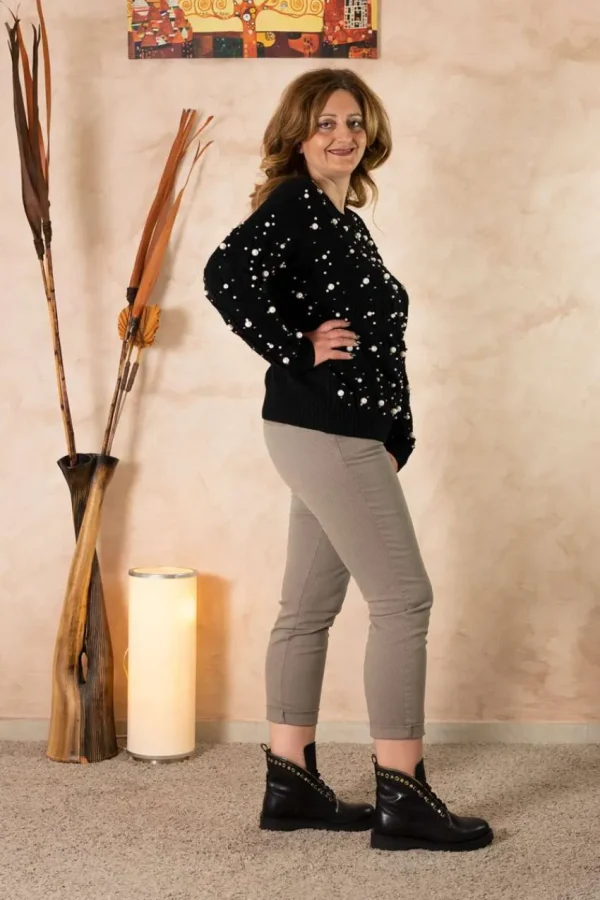 Griffai Maglione ampio con trecce e perle taglie comode Hot