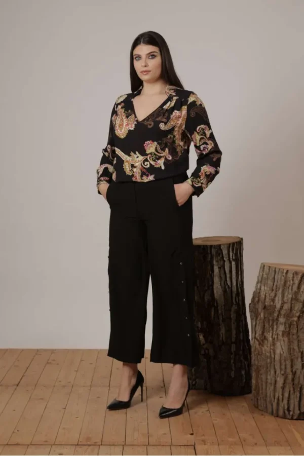 Jiveley Pantalone con bottoni e spacco taglie comode New
