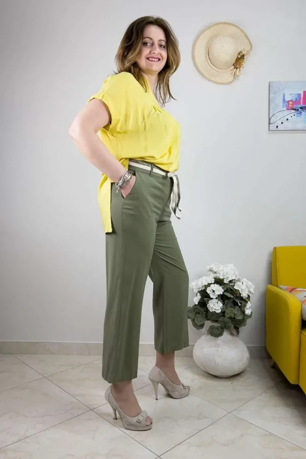 Jiveley Pantalone cropped con cintura taglie comode Outlet