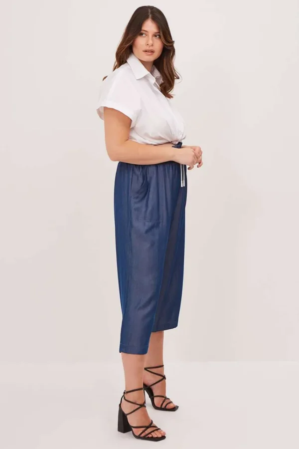 Mat Fashion Pantalone effetto denim lucido taglie comode Fashion
