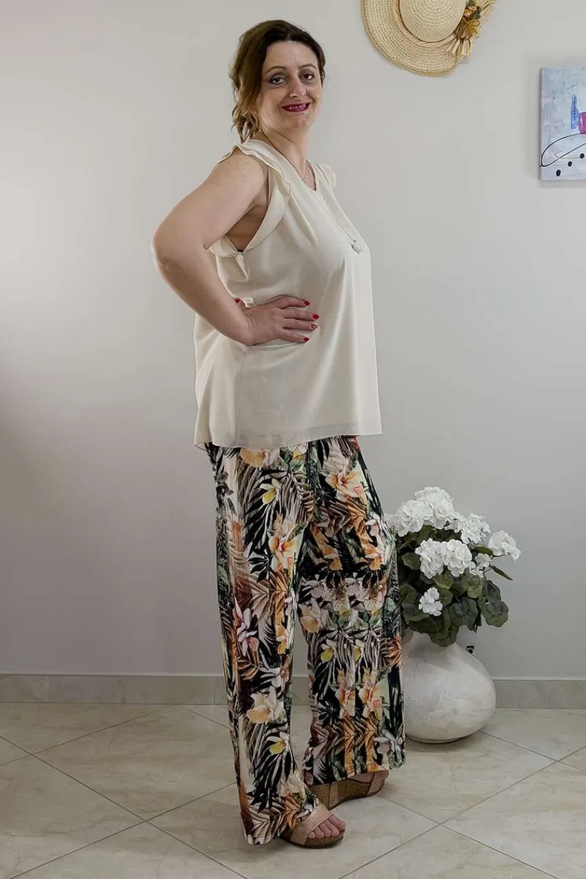 pantalone_fluido_fantasia_1.webp Donna Curvy Pantalone fluido fantasia taglie comode Outlet