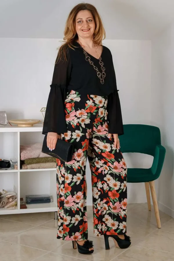 Talissa Mode Pantalone palazzo fantasia floreale tasca america taglie comode Best