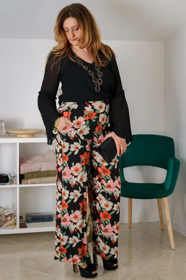 Talissa Mode Pantalone palazzo fantasia floreale tasca america taglie comode Best