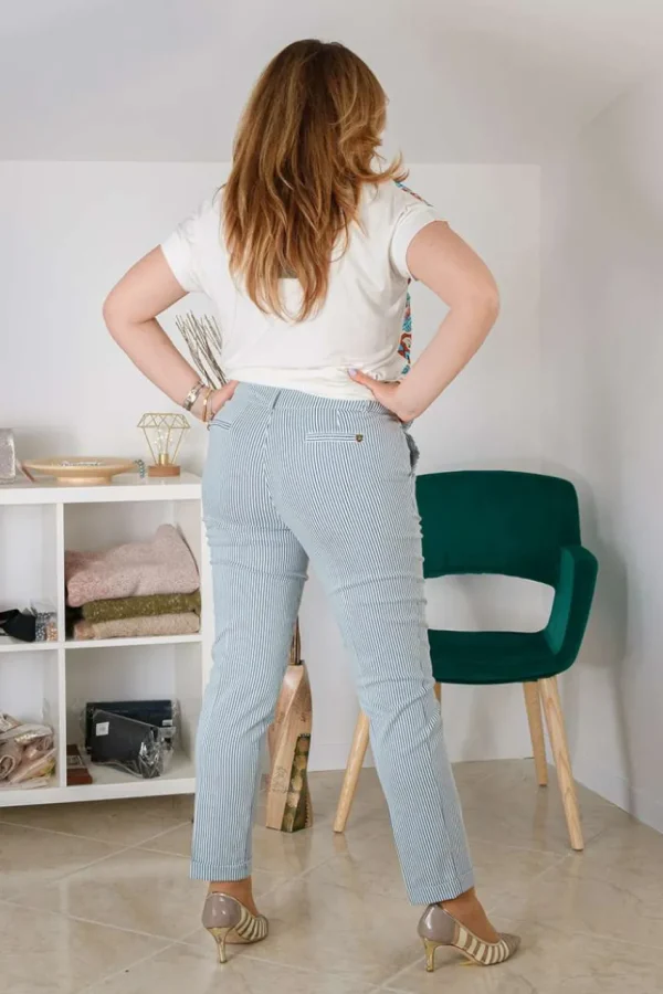 Jiveley Pantalone slim fit a righe tasca america taglie comode Outlet