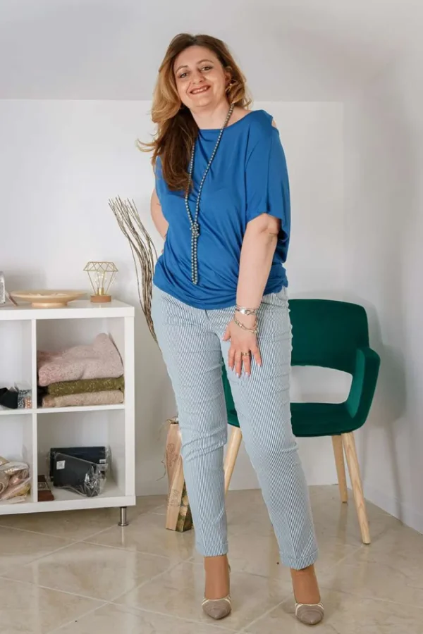 Jiveley Pantalone slim fit a righe tasca america taglie comode Outlet