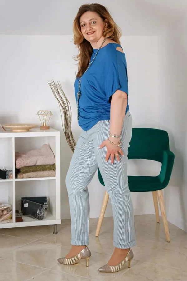 Jiveley Pantalone slim fit a righe tasca america taglie comode Outlet