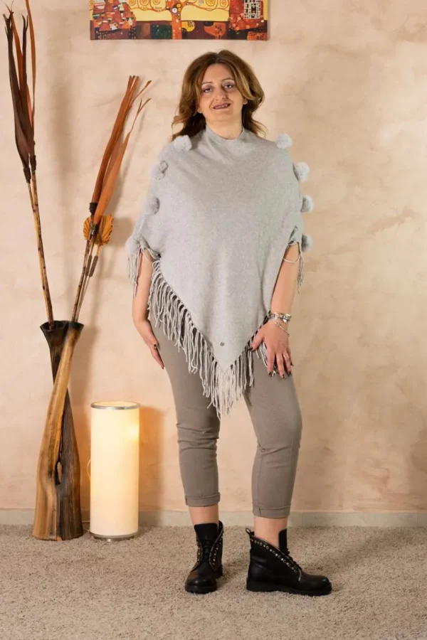 Griffai Poncho con frange e pon pon taglie comode Hot