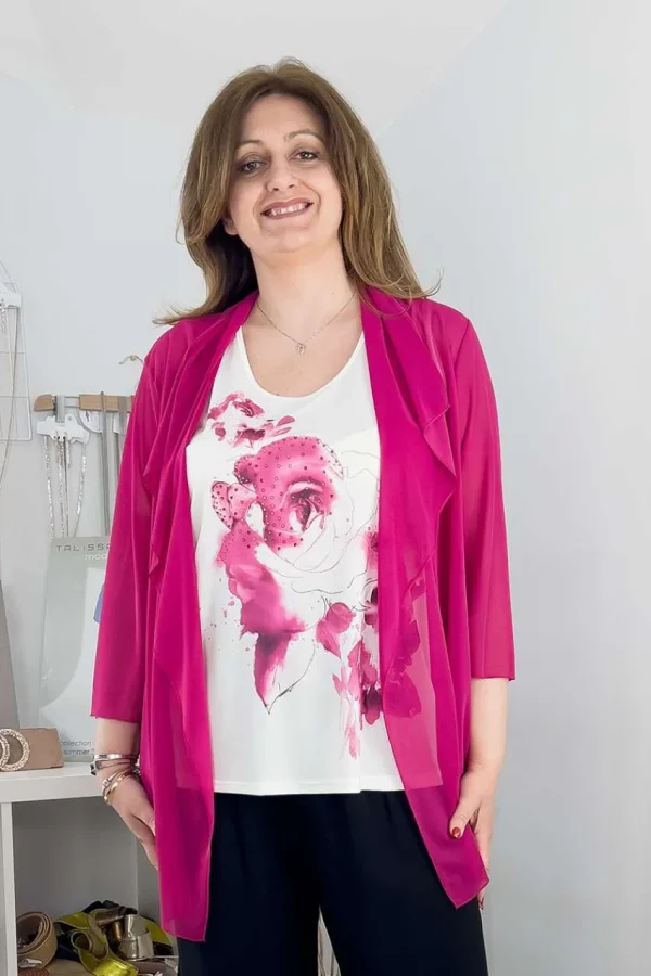 Donna Curvy Twin Set con cardigan in chiffon taglie comode Fashion