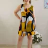 Donna Curvy Vestito fantasia con balza taglie comode New