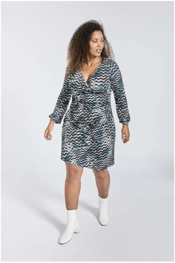 SPG Woman Vestito incrociato con stampa a zigzag taglie comode Fashion