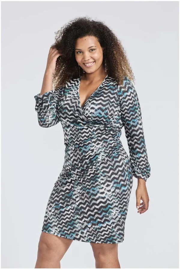 SPG Woman Vestito incrociato con stampa a zigzag taglie comode Fashion